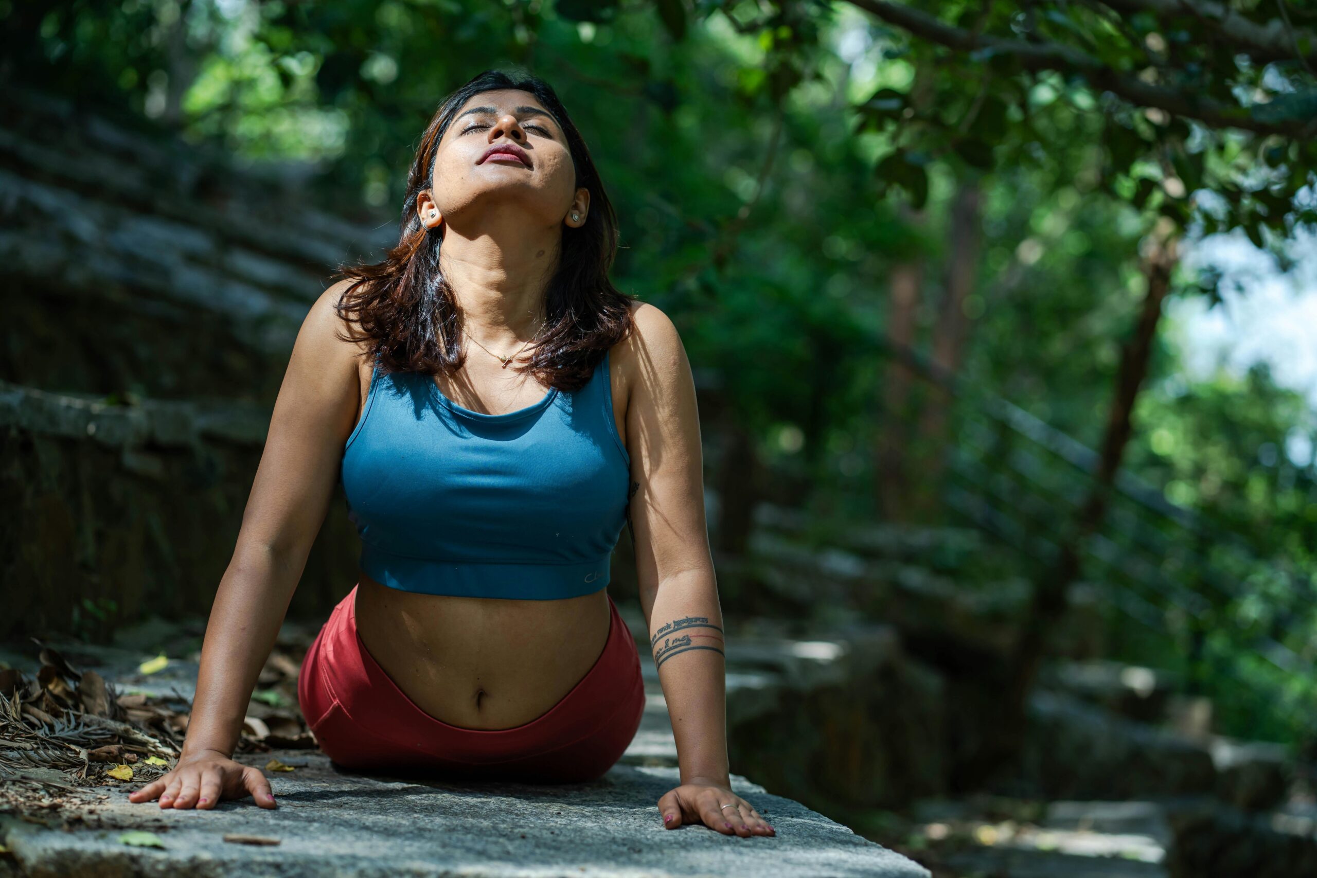 Images of people practicing yoga, journaling, and running outdoors